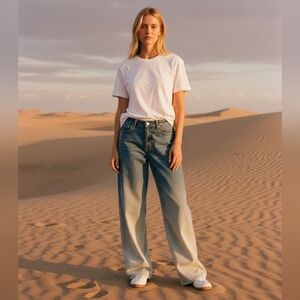 Classic Two Toned Ombre Wide Leg Blue Jeans